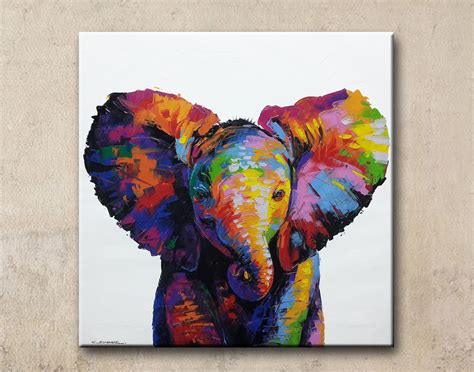 Baby Elephant Paintings Acrylic On Canvas Etsy