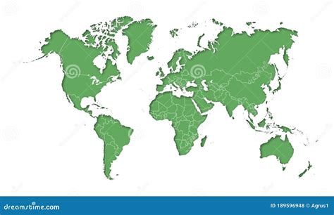 High Detail Green Political World Map With Country Borders Vector