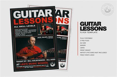 Guitar Lessons Flyer Template Instrument Teacher Flyer Design Store