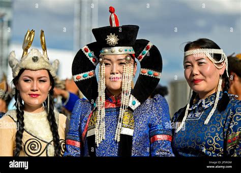 Women In Traditional Deel Costume At The Mongolian National Costume