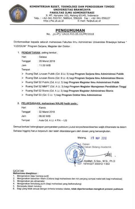 Jadwal Pendaftaran Dan Pelaksanaan Yudisium Bulan Maret 2018 Fakultas