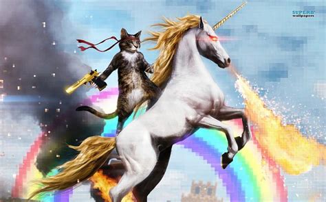 Download Ninja Cat With A Gun Riding Fire Breathing Unicorn Laser