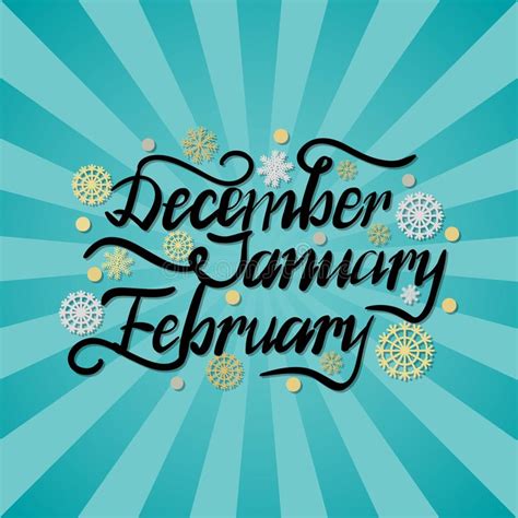 December January February Winter Month Inscription Stock Vector
