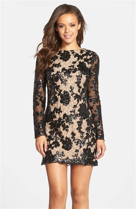 Dress The Population Grace Sequin Lace Long Sleeve Shift Dress Available At Nordstrom Types