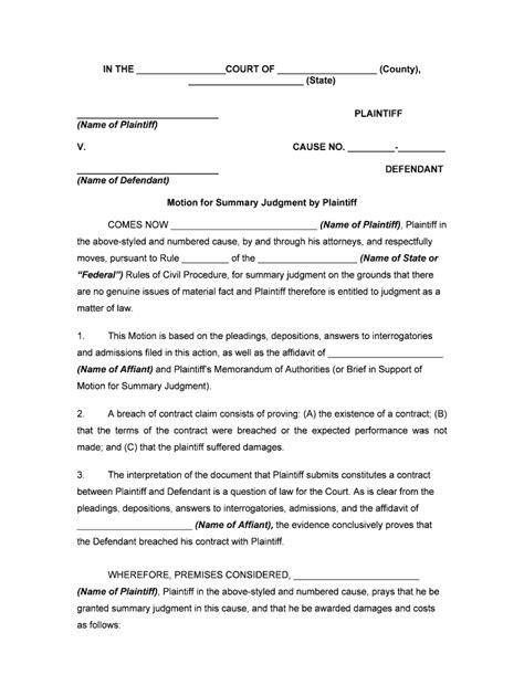 What is a breach of contract? Fill, Edit and Print Motion for Summary Judgment by ...