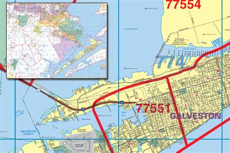 Galveston County Wall Map With Zip Codes Texas Map Store