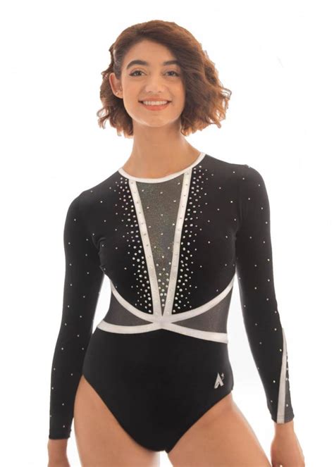 Ashley K433 Girls Long Sleeved Leotard With Deep V Silver Detail And
