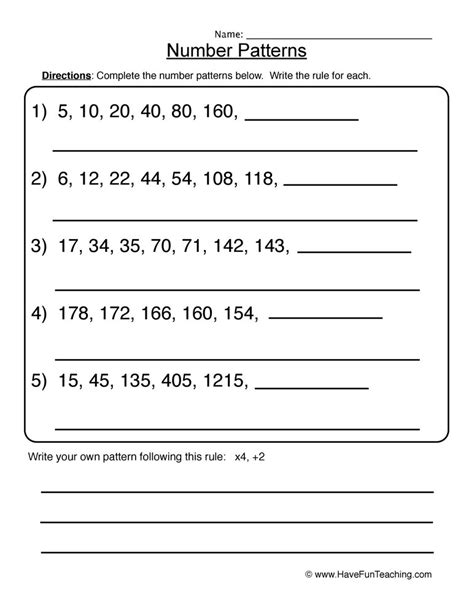 Pattern Of Numbers Worksheet 6th Grade