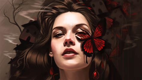 2560x1440 Butterfly On Girl Face Fantasy Art 1440p Resolution Hd 4k