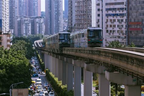 Monorail Trains Travel Through The City Of Chongqing China Editorial