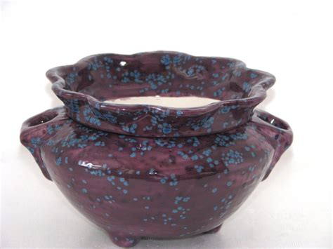 Self Watering Ceramic African Violet Pot Purple With Blue