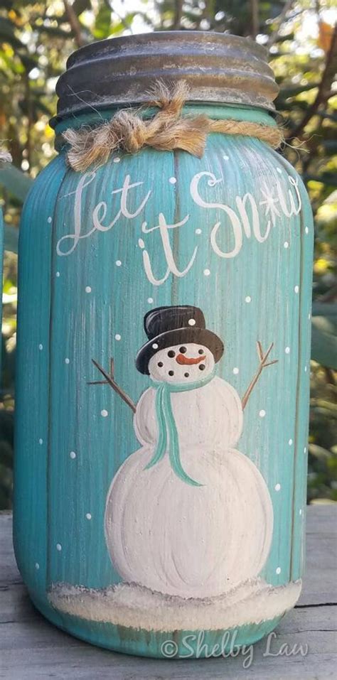 Hand Painted Fall And Winter Mason Jar Thankful Let It Snow Etsy