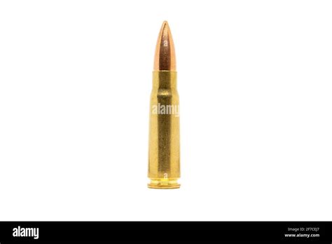 One Bullet Isolated On White Background Cartridge 762 Caliber For