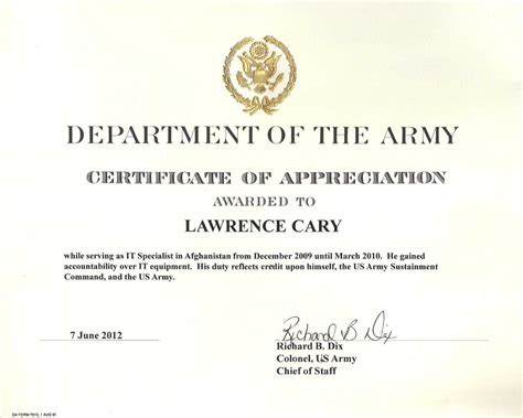 6 Army Appreciation Certificate Templates Pdf Docx Regarding