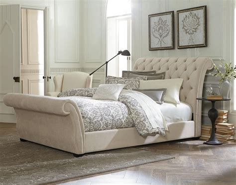 Bedroom Cool White Waverly Tufted Leather King Sleigh Bed Featuring