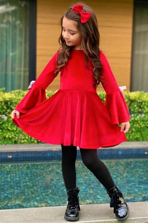 Little Girl Red And Black Velvet Dress With Ribbon Detail Etsy