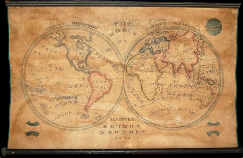 File1833 School Girl Manuscript Wall Map Of The World On Hemisphere