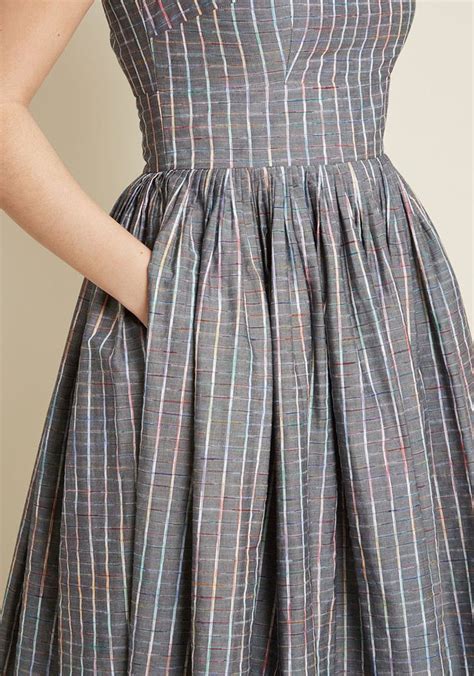 Fabulous Fit And Flare Dress With Pockets In Grey Plaid Vestidos