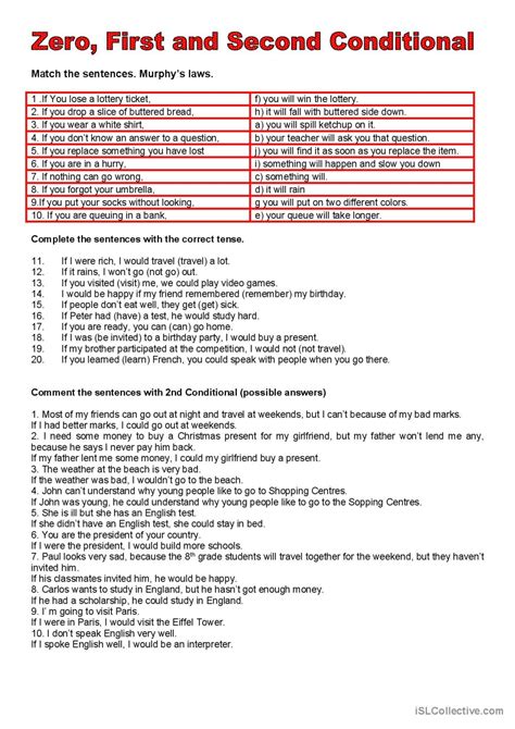 Zero First And Second Conditional G English Esl Worksheets Pdf Doc