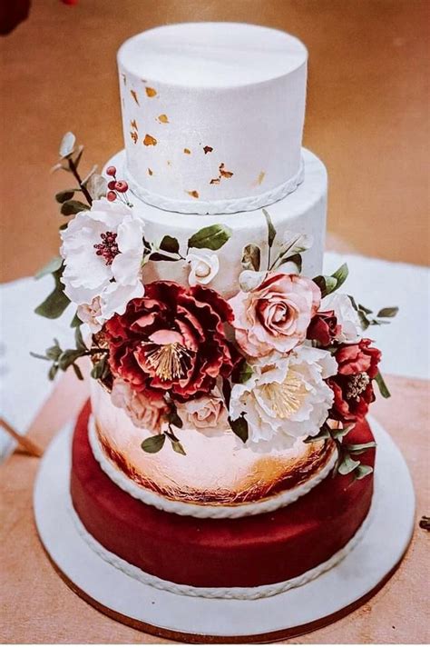 Burgundy And Rose Gold Wedding Cake Rose Gold Wedding Cakes Gold