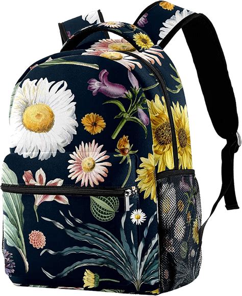 Rucksack Mit Gänseblümchen Blättern Sonnenblumen Muster Schulrucksack Büchertasche