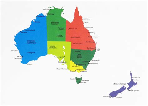 Colourful Map Of Australia Of New Zealand Showing The Main Etsy Uk