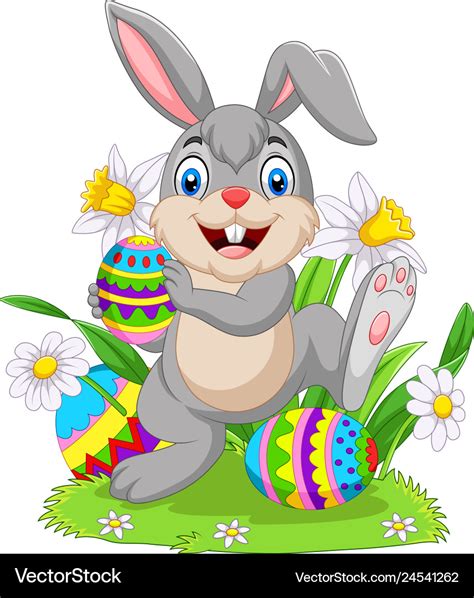 Easter Bunny With Decorated Eggs Royalty Free Vector Image