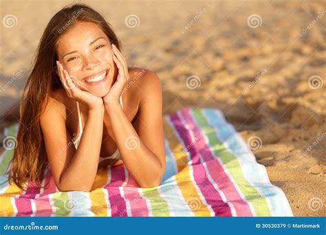 Beautiful Woman Sunbathing On The Beach Stock Image Image Of