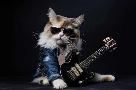 Premium Ai Image Rock Cat Posing With Guitar And Wearing Rock Star