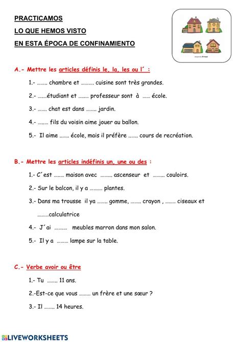 Articles Et Verbes En Er Interactive Worksheet Basic French Words