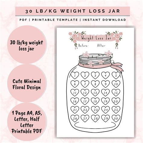 Weight Loss Jar Lb Kg Printable Weight Loss Chart Weight Loss Planner Weightloss Weight