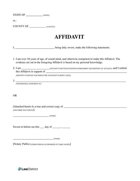 Free Affidavit Form And Template Pdf And Word Lawdistrict