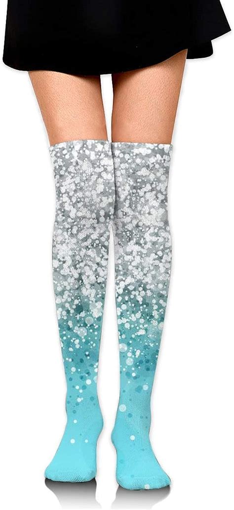 Silver Falling Sparkles On Light Blue Glitter Unisex Casual Socks Funny