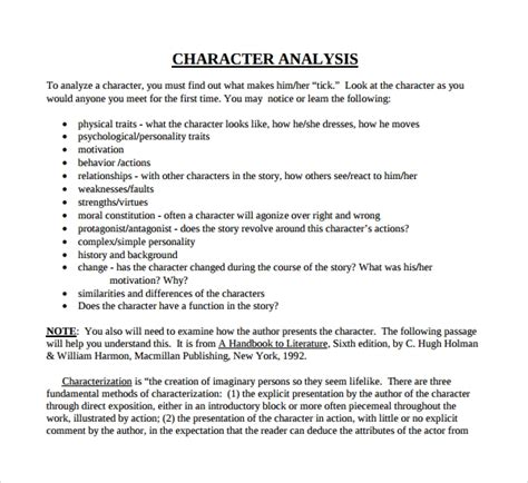 9 Character Analysis Templates To Download Sample Templates