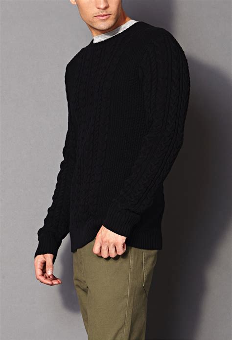 Lyst Forever 21 Chunky Cable Knit Sweater In Black For Men