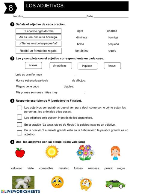 Los Adjetivos Ficha Online Teachers Teaching Interactive Activities