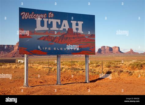 Utah State Border Sign At Monument Valley Navajo Tribal Park On The
