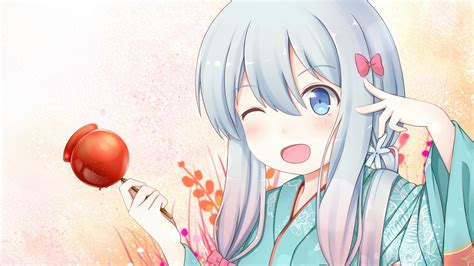 Desktop Wallpaper Lollipop Sagiri Izumi Anime Girl Wink Hd Image