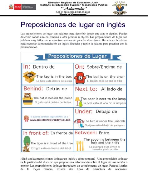 Clase Preposiciones De Lugar En Ingl S Preposiciones De Lugar En Ingl S Las Preposiciones