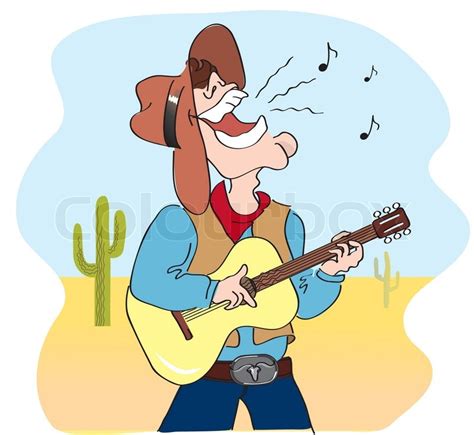 Singing Cowboy Vector Comic Cartoons Mann In Hut Und Spielen Eine