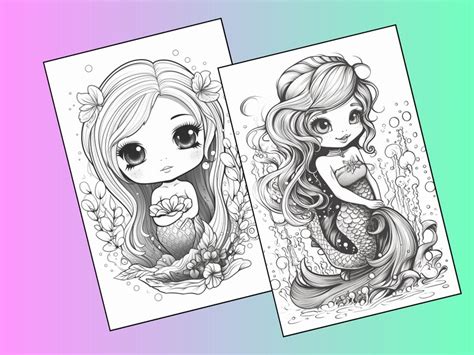 Chibi Mermaids Coloring Pages Instant Printable Download Etsy