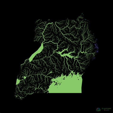 River Basin Map Of Uganda With Black Background Grasshopper Geography