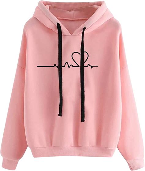 women s casual hoodies long sleeve drawstring sweatshirts cowl neck heart print pullover top