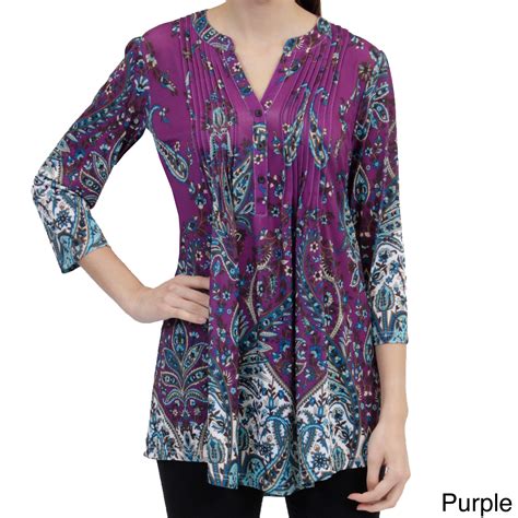 La Cera Womens Polyester And Spandex Printed Pleated V Neck 34 Sleeve