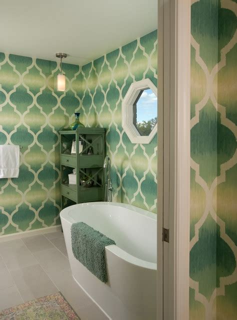 Master Bathroom Bright Wallpaper Design Fusion Bathroom