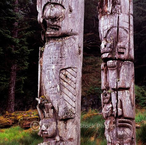 Totem Poles Haida Gwaii Haanas Ninstints Bc Canada Pictures Images