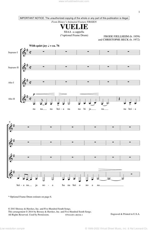 Beck Vuelie From Frozen Sheet Music For Choir Ssa Soprano Alto