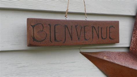 Bienvenue Welcome Sign On Mahogany Outdoor Custom Made Sign For