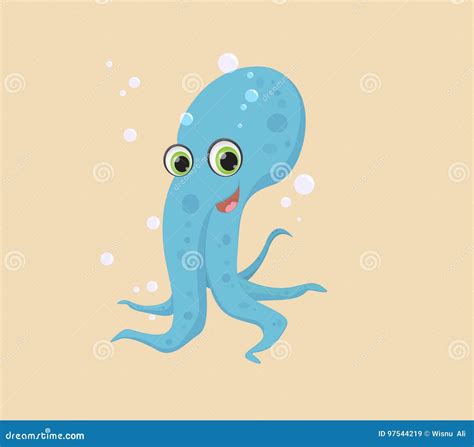 Cute Blue Octopus Cartoon Smiling Stock Vector Illustration Of Funny