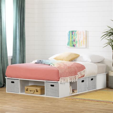 South Shore Flexible Bed With Storage And Baskets Queen Pure White